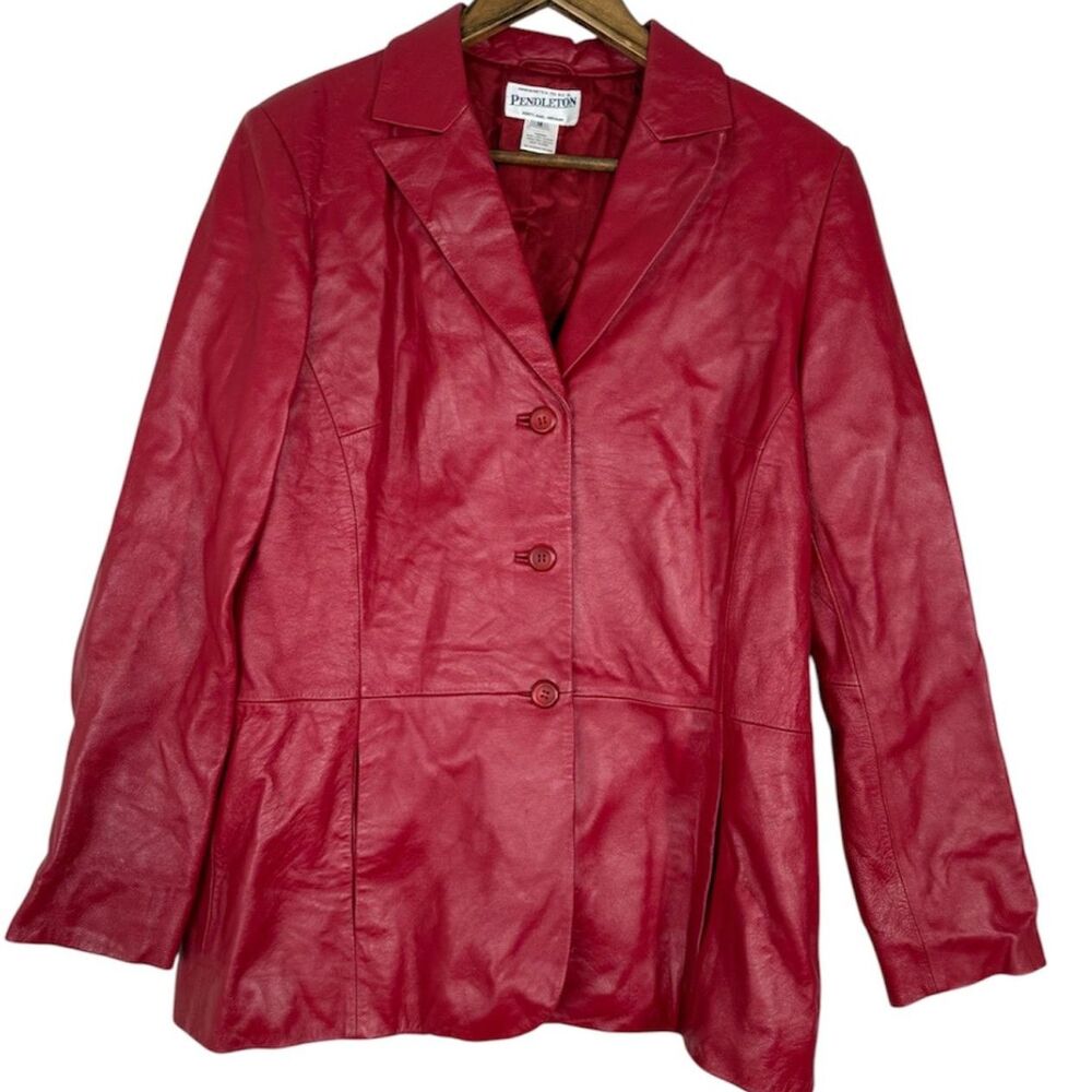 Vtg Pendleton Womens Red Leather Jacket Sz M Glam Grunge Biker Rockabilly